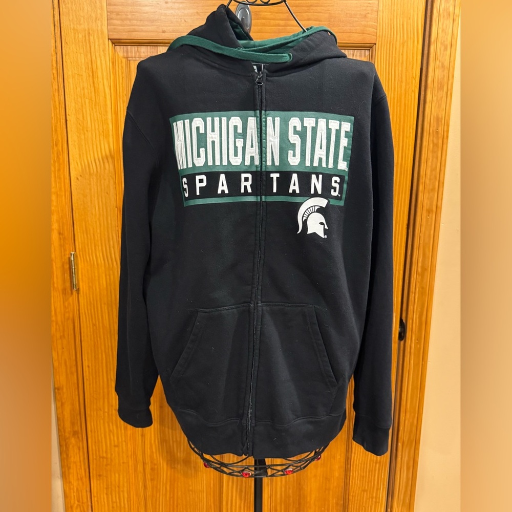 J-America Michigan State Spartans Black Hooded Full Zip Sweatshirt w/Pockets XL